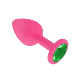 Анальная втулка Джага-Джага силиконовая, розовая с зеленым кристаллом