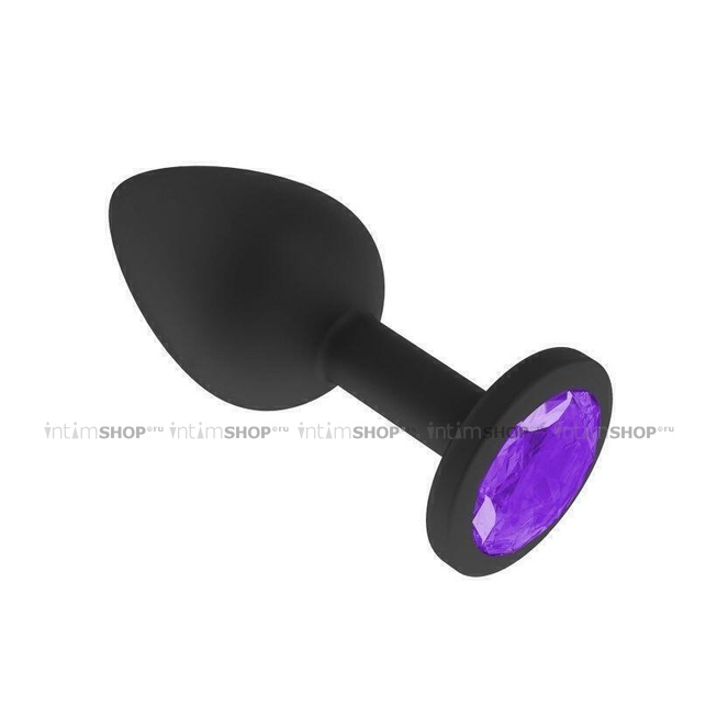 фото Анальная втулка Джага-Джага силиконовая, черная с фиолетовым кристаллом