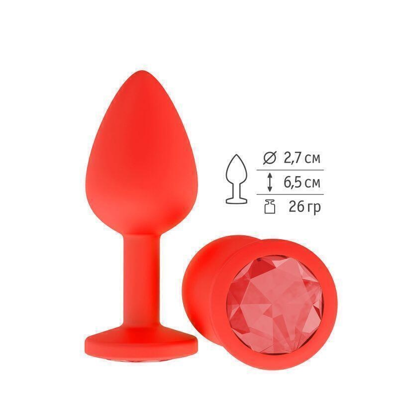 Анальная втулка Джага-Джага силиконовая, красная с красным кристаллом
