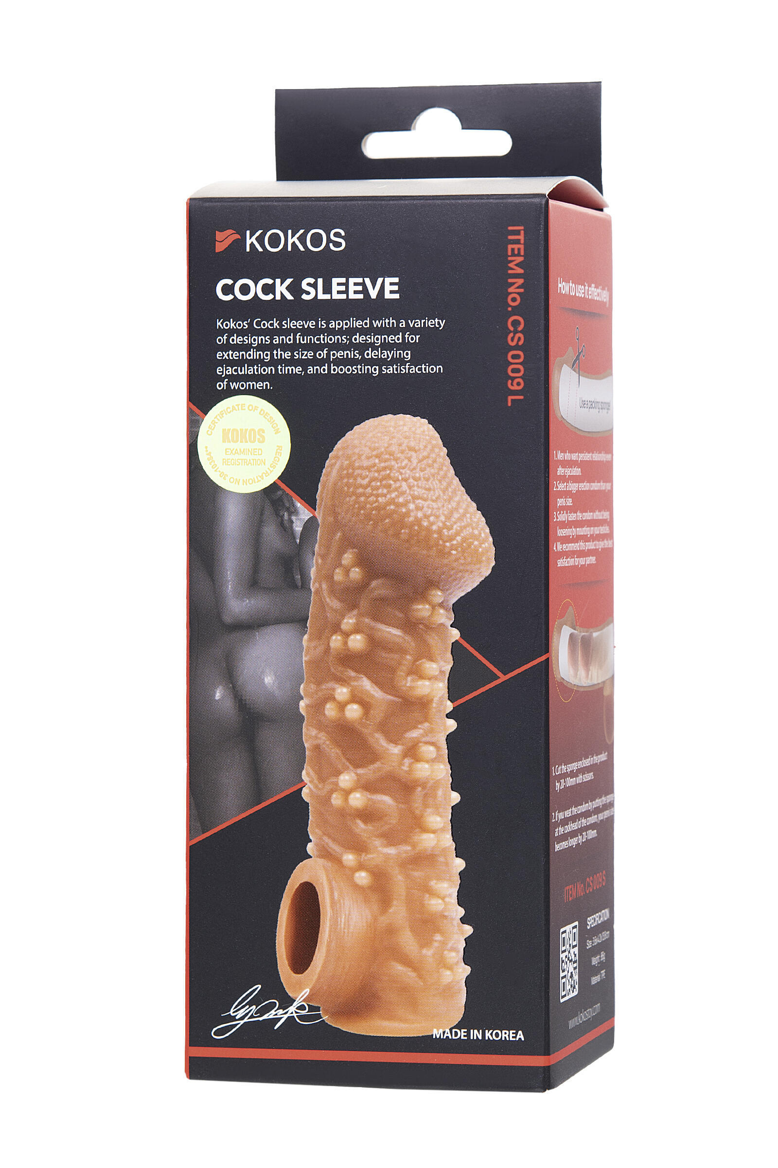 Насадка Kokos Cock Sleeve L с подхватом мошонки и с шипиками, телесная