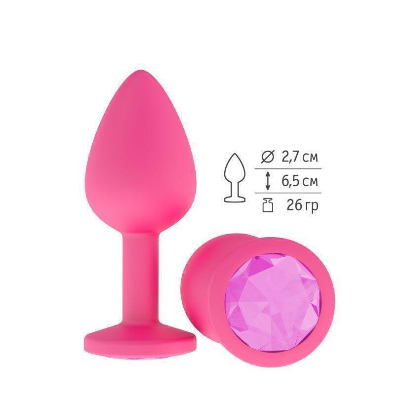 Анальная втулка Джага-Джага силиконовая, розовая с розовым кристаллом