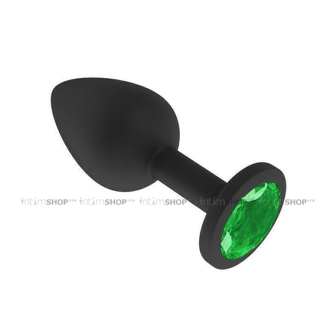 фото Анальная втулка Джага-Джага силиконовая, черная с зеленым кристаллом