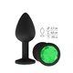 Анальная втулка Джага-Джага силиконовая, черная с зеленым кристаллом