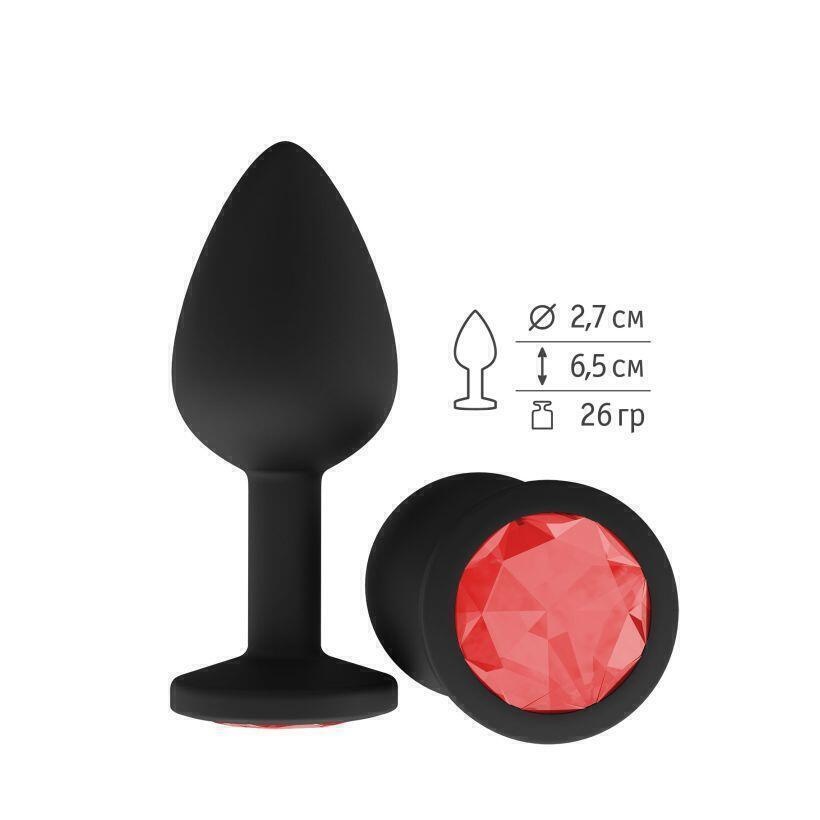 Анальная втулка Джага-Джага силиконовая, черная с красным кристаллом