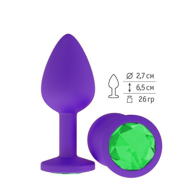 Анальная втулка Джага-Джага силиконовая, фиолетовая с зеленым кристаллом