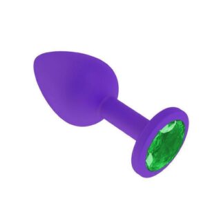 Анальная втулка Джага-Джага силиконовая, фиолетовая с зеленым кристаллом