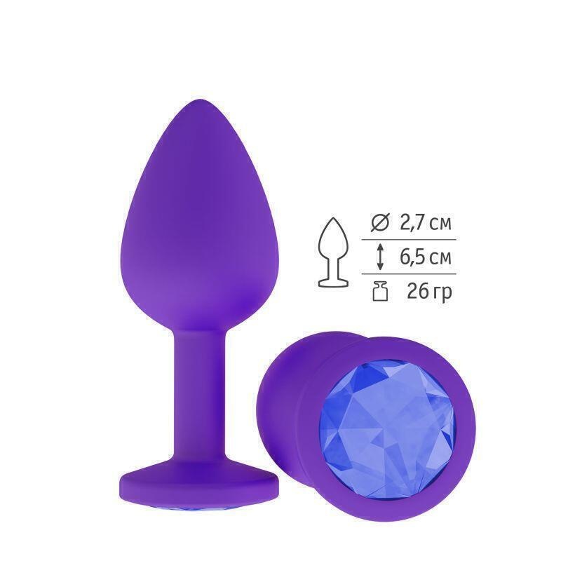 Анальная втулка Джага-Джага силиконовая, фиолетовая с синим кристаллом