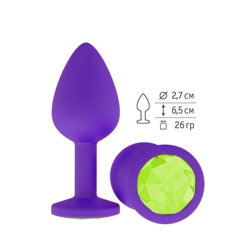 Анальная втулка Джага-Джага силиконовая, фиолетовая с салатовым кристаллом