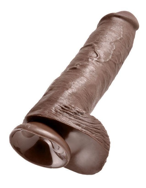 Фаллоимитатор-гигант на присоске с мошонкой Pipedream King Cock 11", коричневый от IntimShop