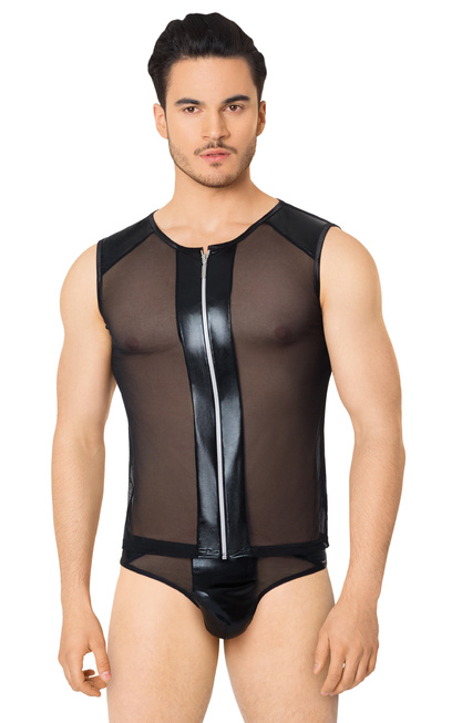 фото Костюм-сетка на замочке мужской SoftLine Collection (майка, трусы), чёрный, M/L