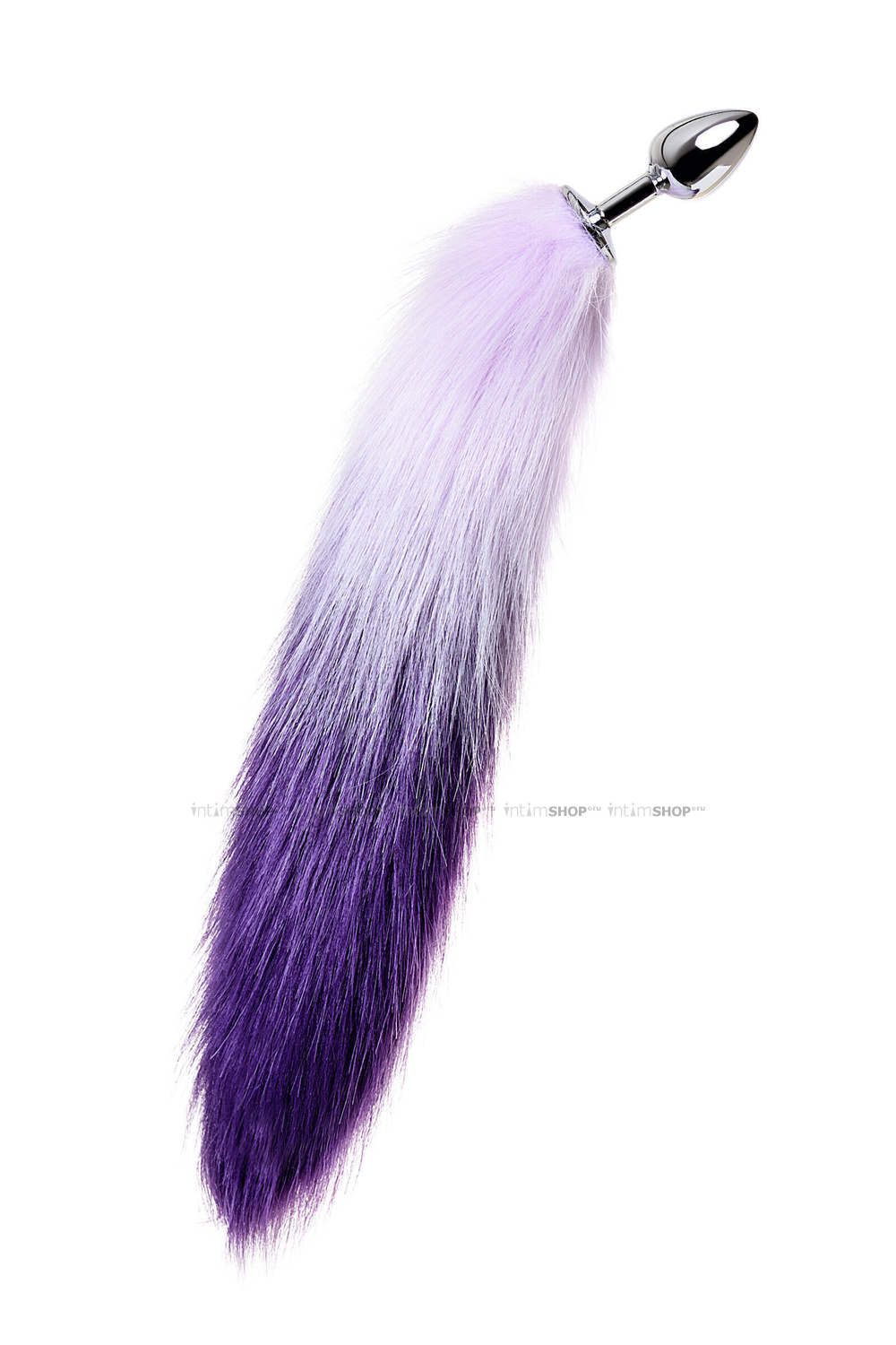 Анальная пробка Toyfa Metal с бело-фиолетовым хвостом, серебристый