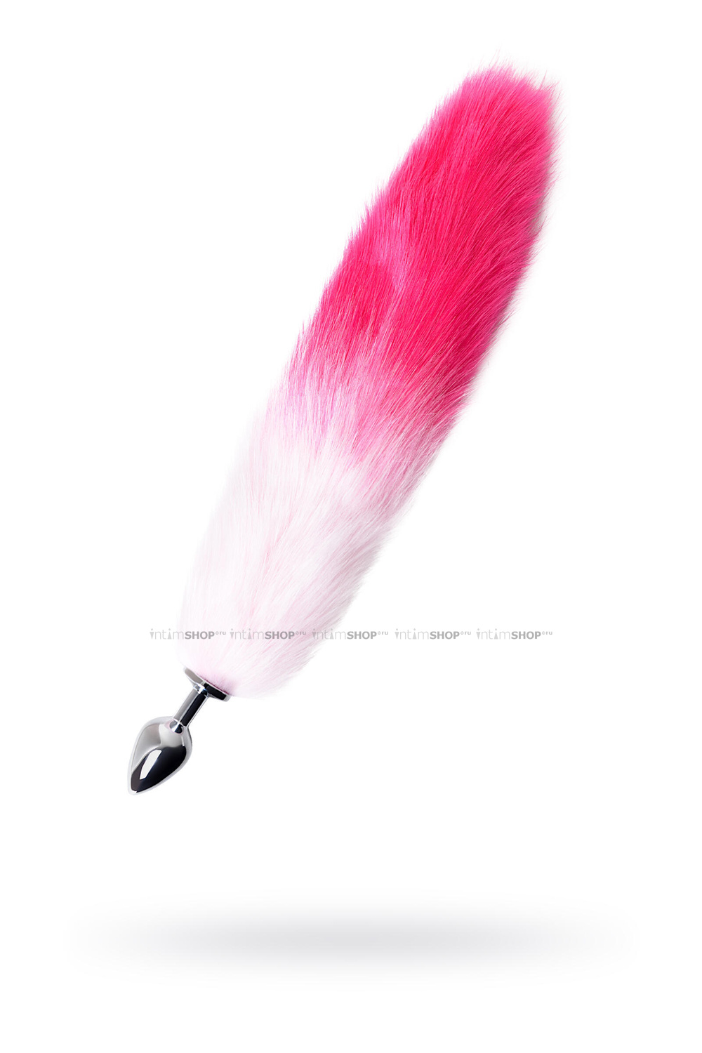 Металлическая анальная пробка Metal by Toyfa с бело-розовым хвостом S, серебристый