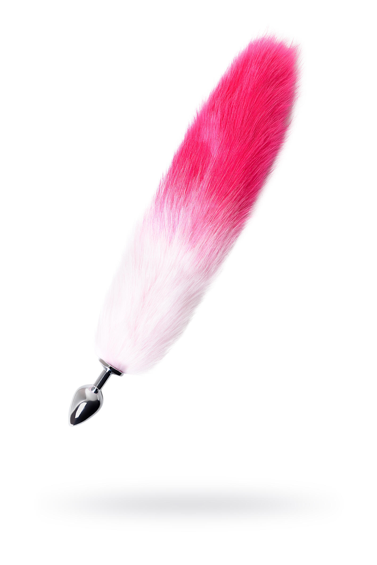 Анальная пробка Toyfa Metal с бело-розовым хвостом, серебристый