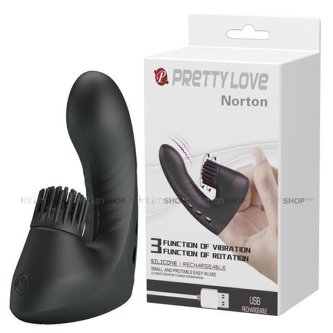 Вибронасадка на палец Pretty Love Norton с клиторальной стимуляцией, черный от IntimShop