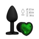 Анальная втулка Джага-Джага силиконовая, черная с  зеленым кристаллом сердце 