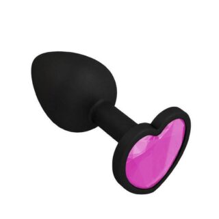 Анальная втулка Джага-Джага силиконовая, черная с  розовым кристаллом сердце