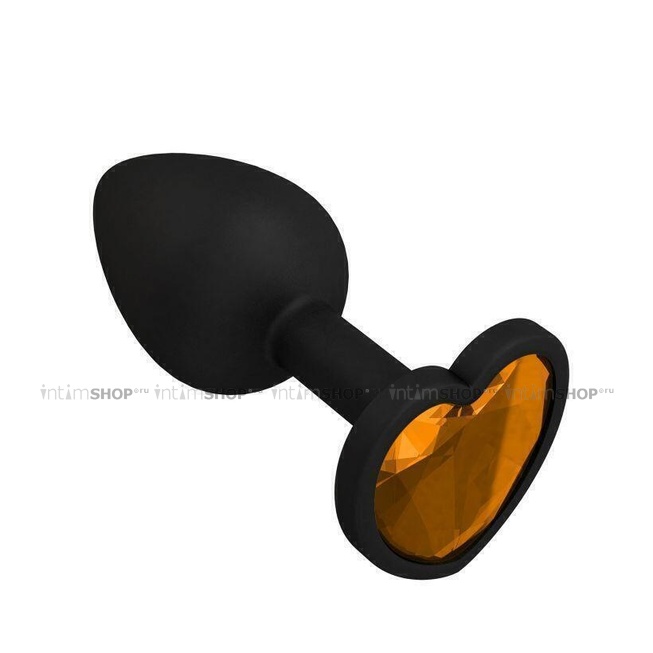 

Анальная втулка Джага-Джага силиконовая, черная с оранжевым кристаллом сердце