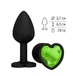 Анальная втулка Джага-Джага силиконовая, черная с  салатовым кристаллом сердце 