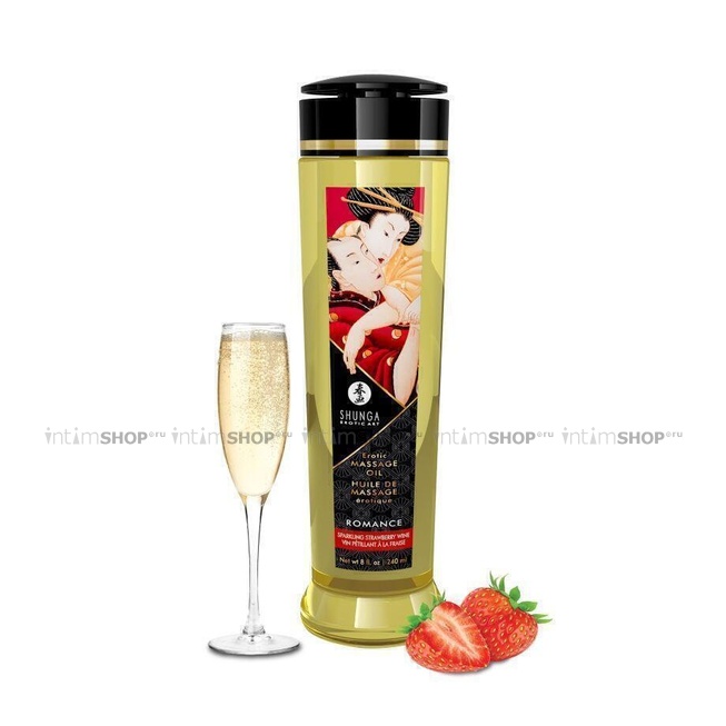 фото Масло массажное для тела Shunga Романтика Шампанское и клубника, 240 мл