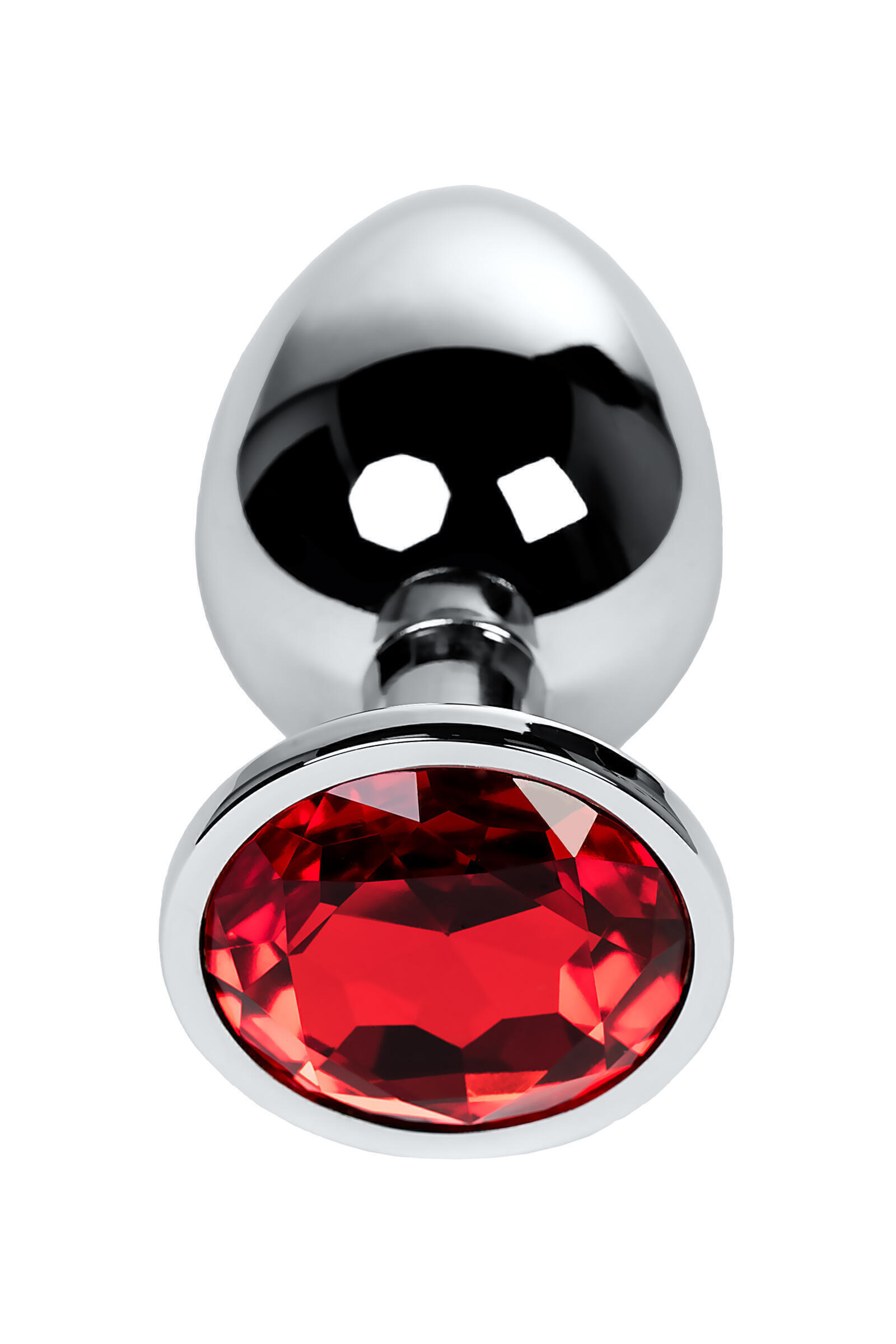 Анальная пробка Toyfa Metal с кристалом цвета рубин, 9,5 см, серебристый