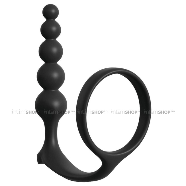 фото Эрекционное кольцо с анальной пробкой Pipedream Ass-gasm Cockring Anal Beads, черный 