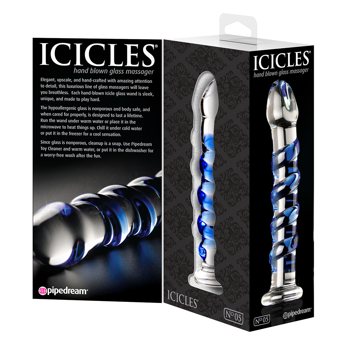 Стимулятор Pipedream Icicles со спиралью 17.8, бесцветный с синим