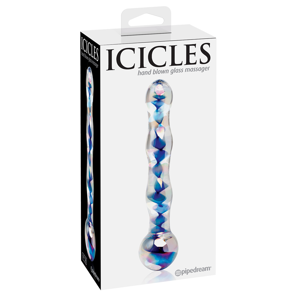 Двухсторонний стимулятор Pipedream Icicles с радужной спиралью 17.8 см, бесцветный с синим