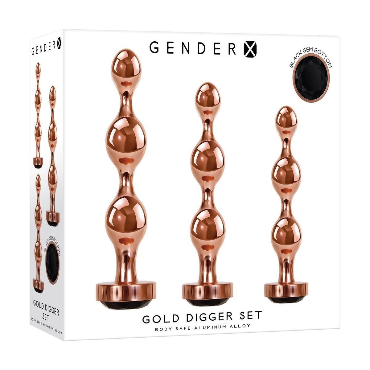 Набор анальных ёлочек Evolved Gender X Gold Digger с черным кристаллом, золотистые