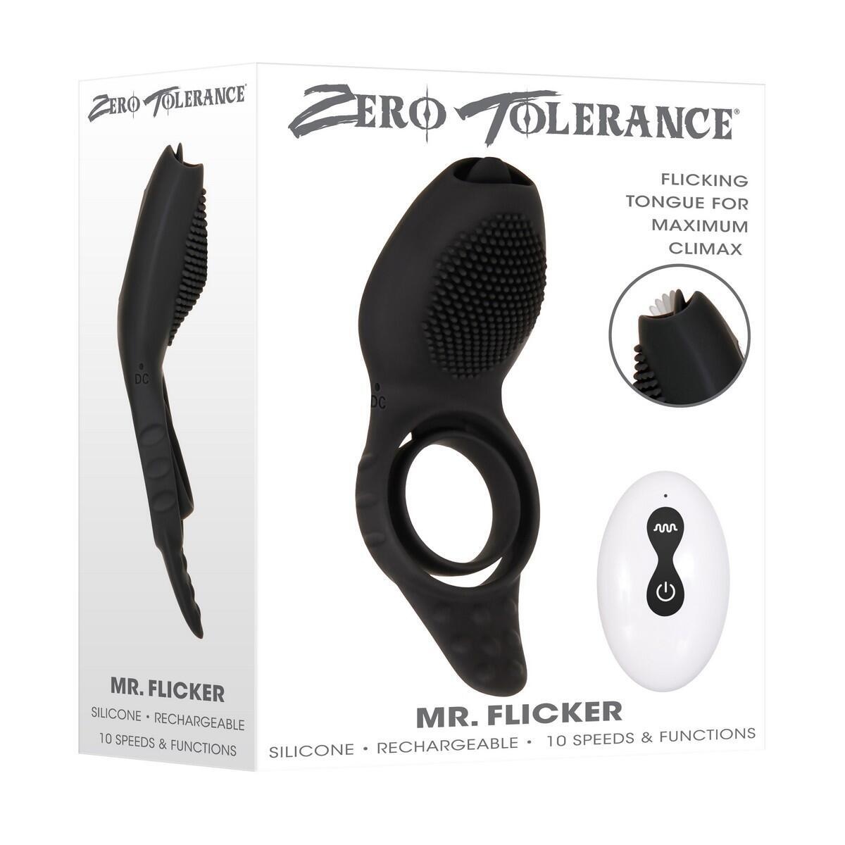 Виброкольцо с подхватом мошонки и клиторальным стимулятором Evolved Zero Tolerance Mr. Flicker, чёрное