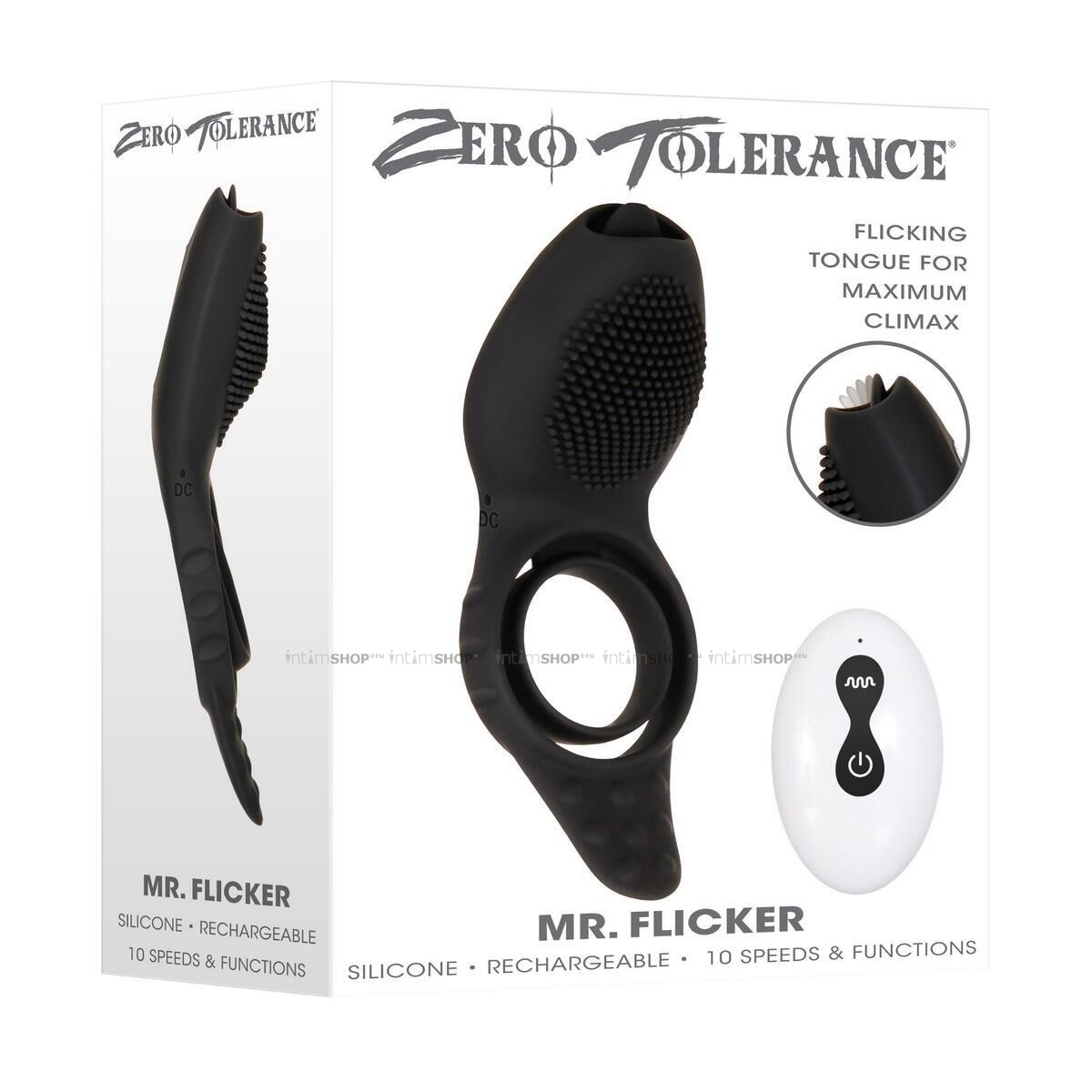 Эрекционное кольцо Evolved Zero Tolerance Mr. Flicker с подхватом и с клиторальным стимулятором, чёрный