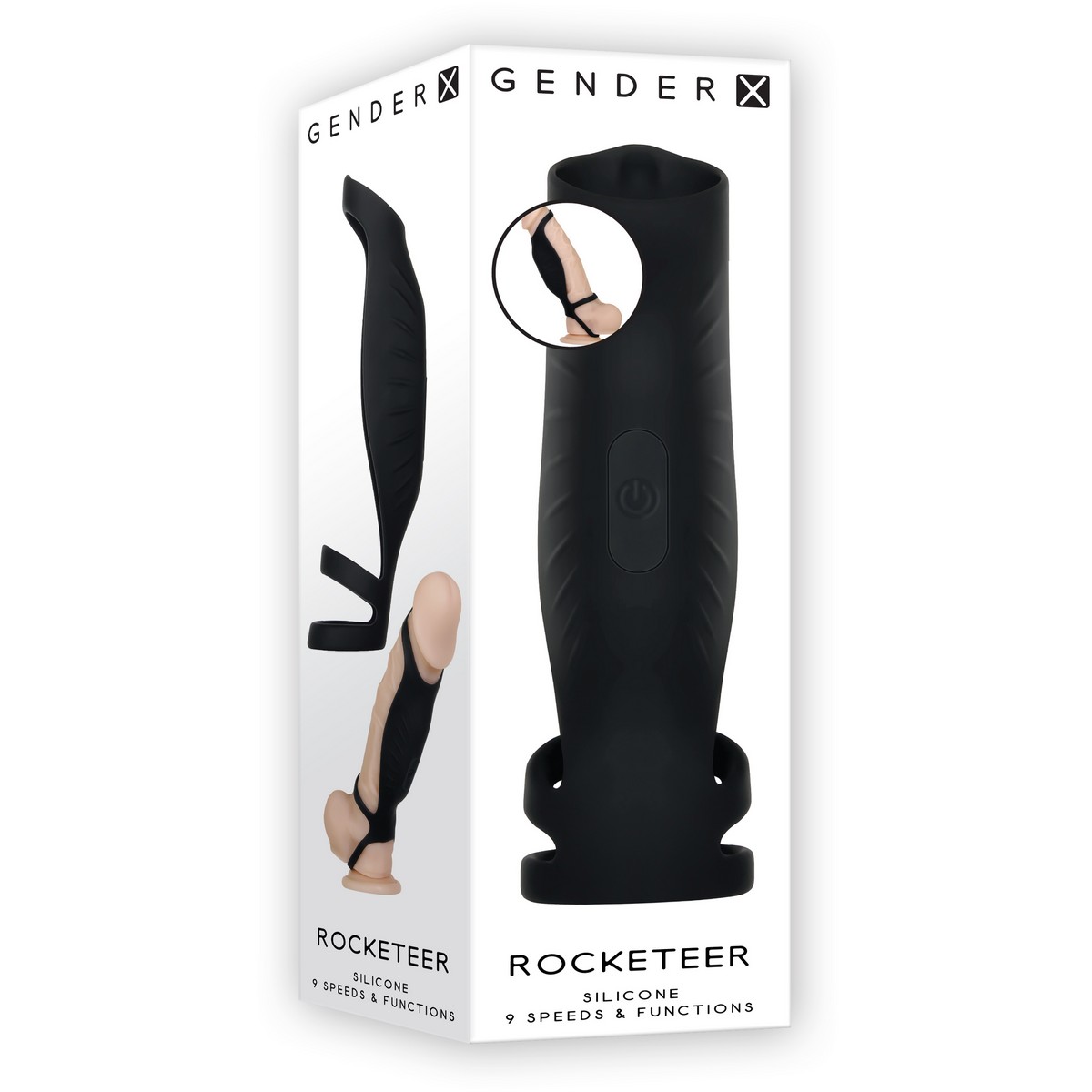 Вибронасадка с эрекционными кольцами Evolved Gender X Rocketeer, чёрная