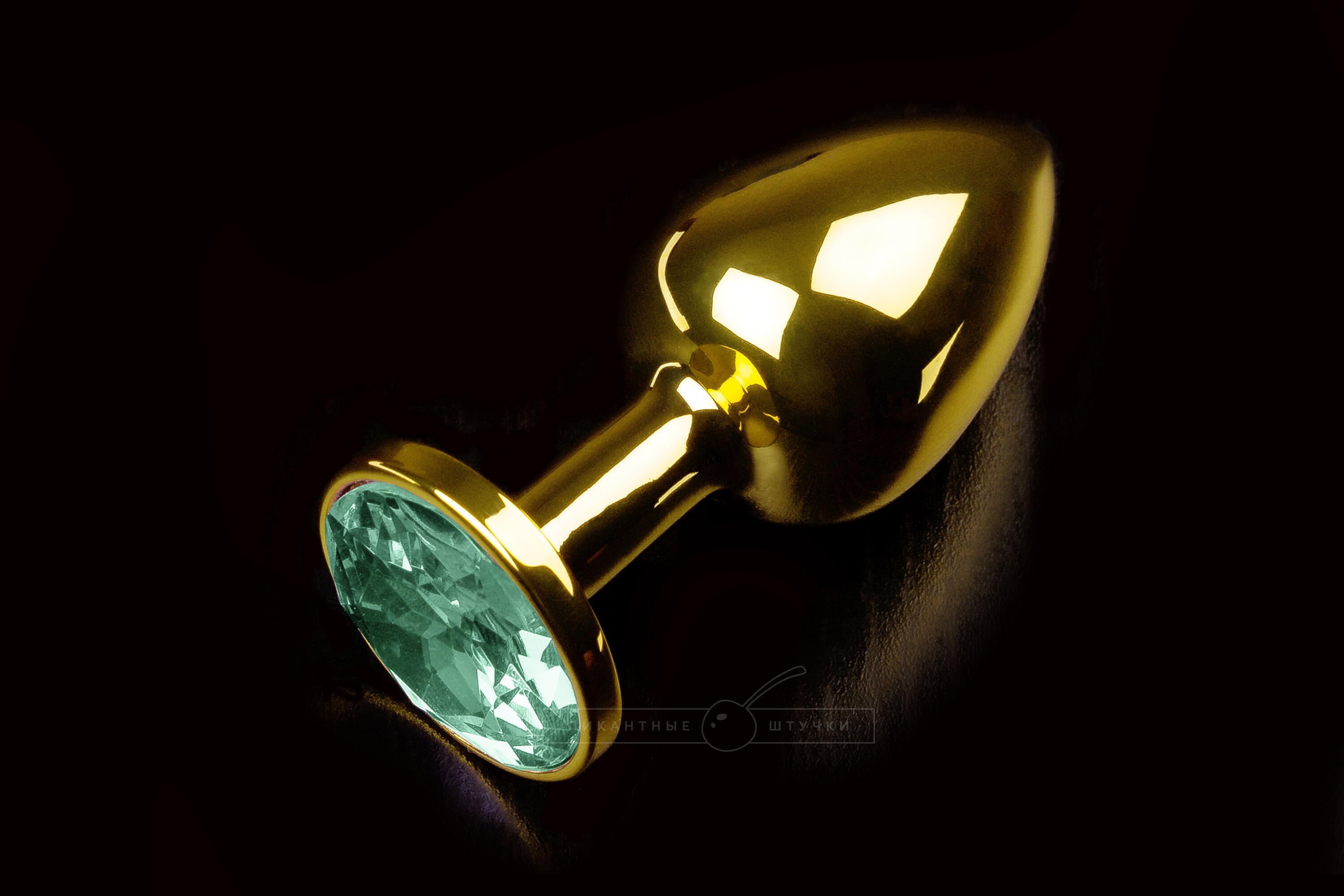 Маленькая анальная пробка с изумрудным кристаллом Пикантные Штучки, золотистый