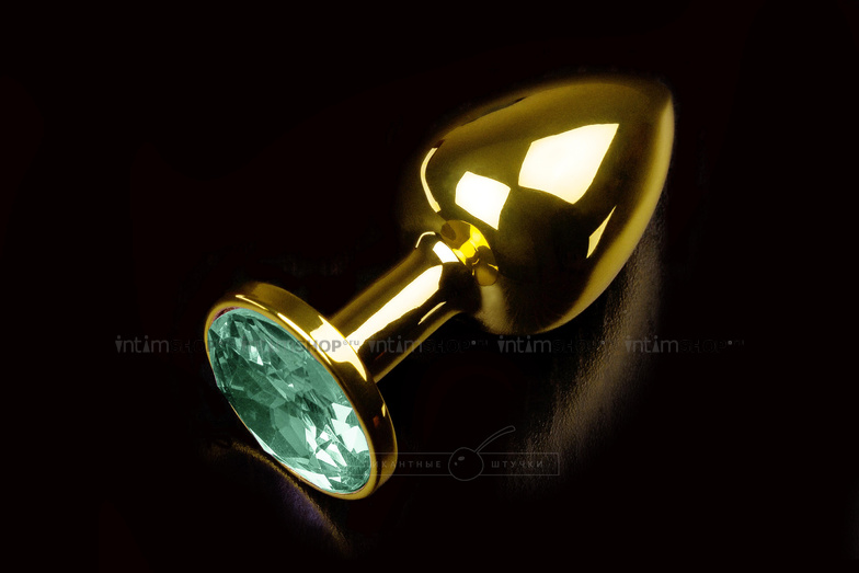 фото Маленькая анальная пробка с изумрудным кристаллом Пикантные Штучки, золотистый