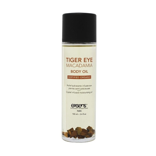 фото Массажное масло Exsens Sertified Organic Tiger Eye Macadamia с кристаллами тигрового глаза, 100 мл, купить