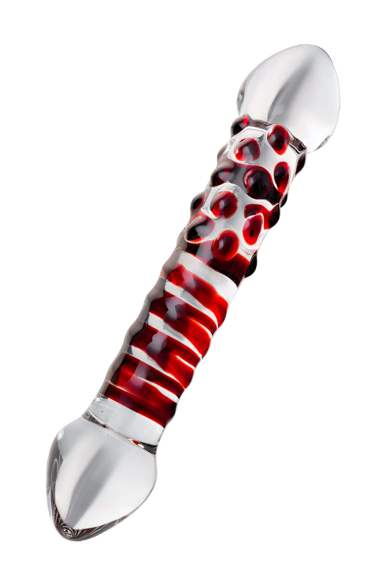 Фаллоимитатор Sexus Glass двусторонний с красными кольцами, бесцветный, 21 см