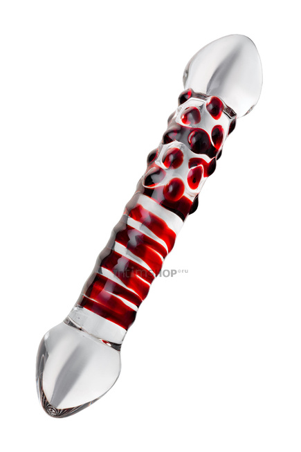 фото Фаллоимитатор Sexus Glass двусторонний с красными кольцами, бесцветный, 21 см