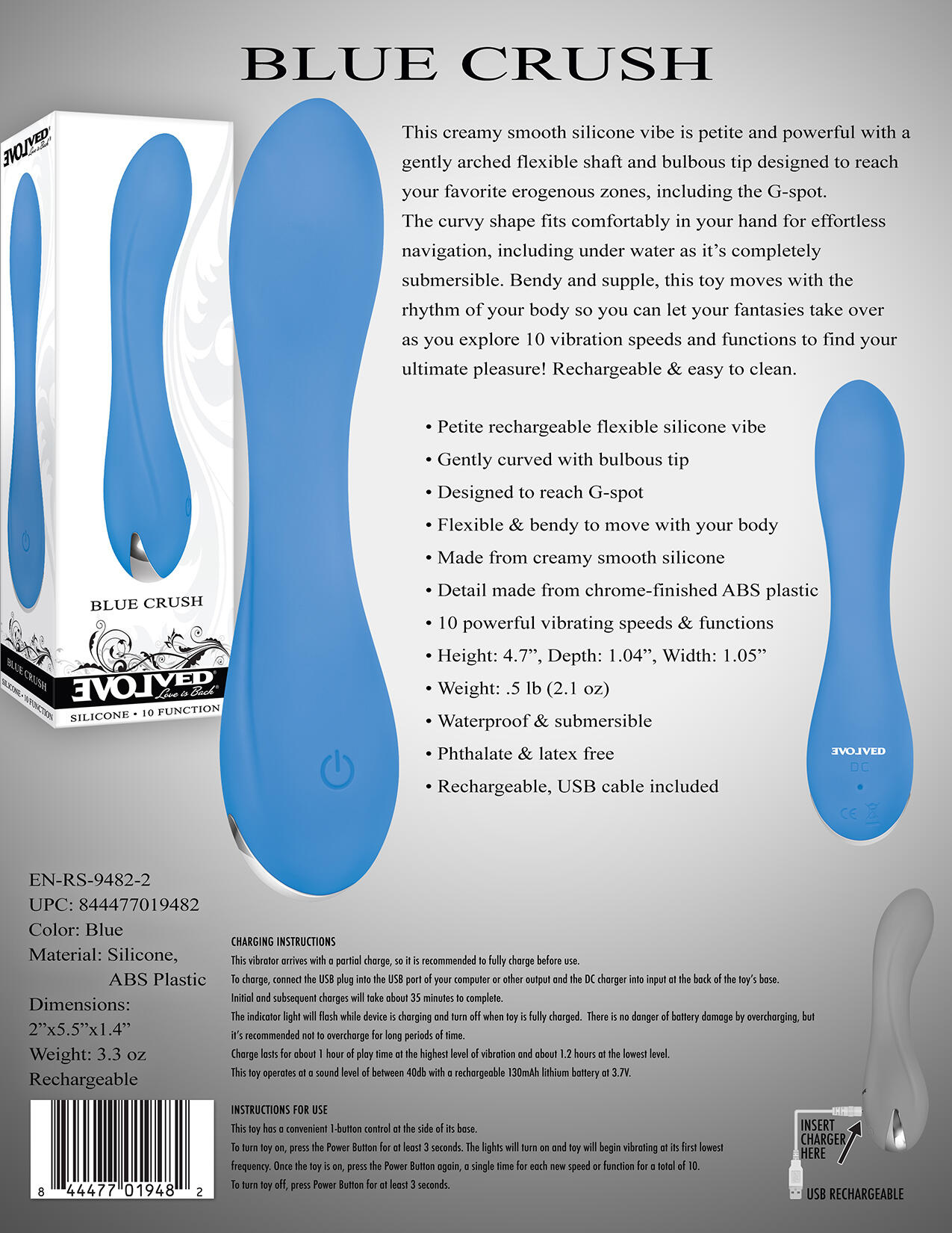 Вибратор для точки G Evolved Blue Crush, голубой
