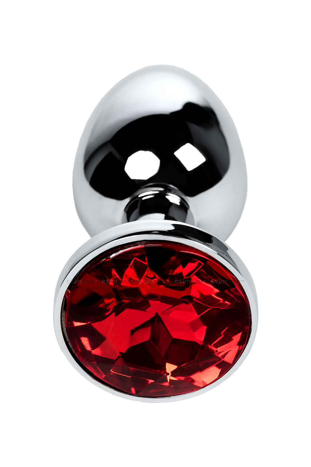 Анальная пробка Toyfa Metal с кристалом цвета рубин, 7,2 см, серебристый