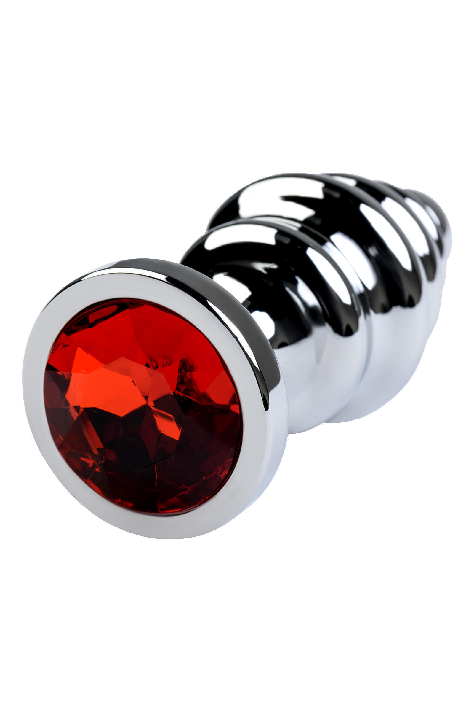 Анальный пробка Toyfa Metal с кристаллом цвета рубин, серебристый 