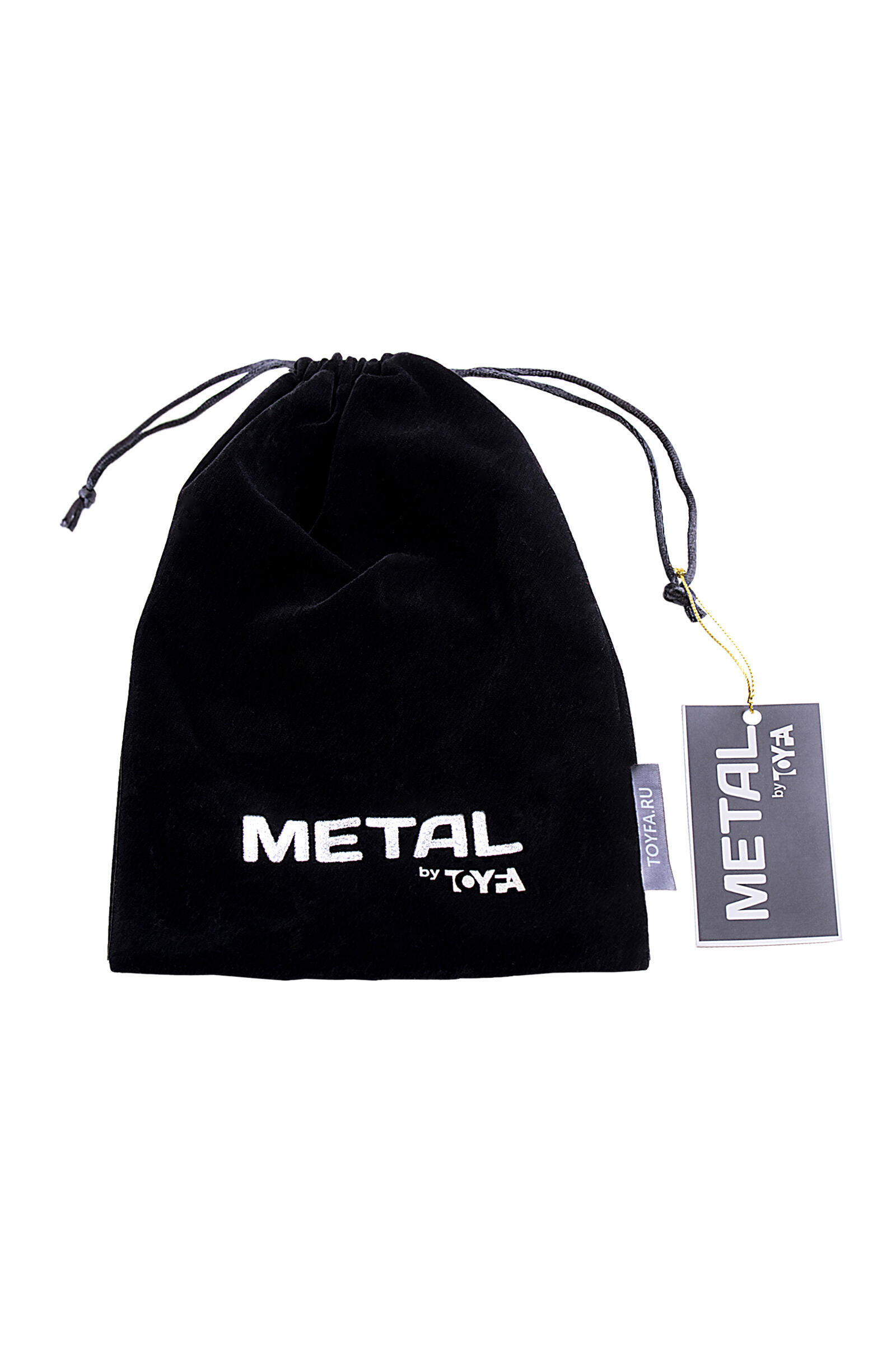 Маленькая металлическая анальная пробка Toyfa Metal с черным хвостиком, серебристая