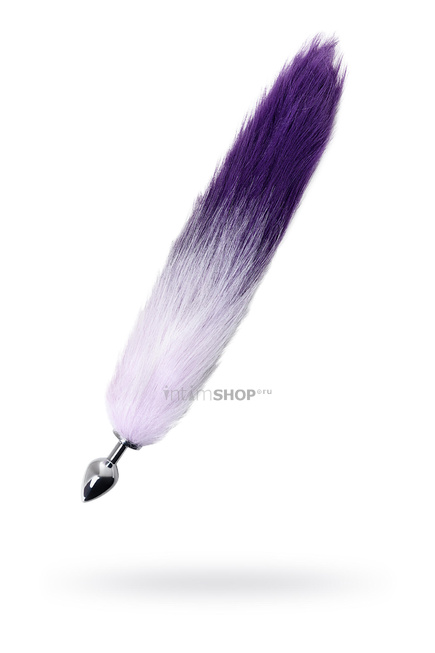 фото Анальная пробка Toyfa Metal с бело-фиолетовым хвостом, серебристый