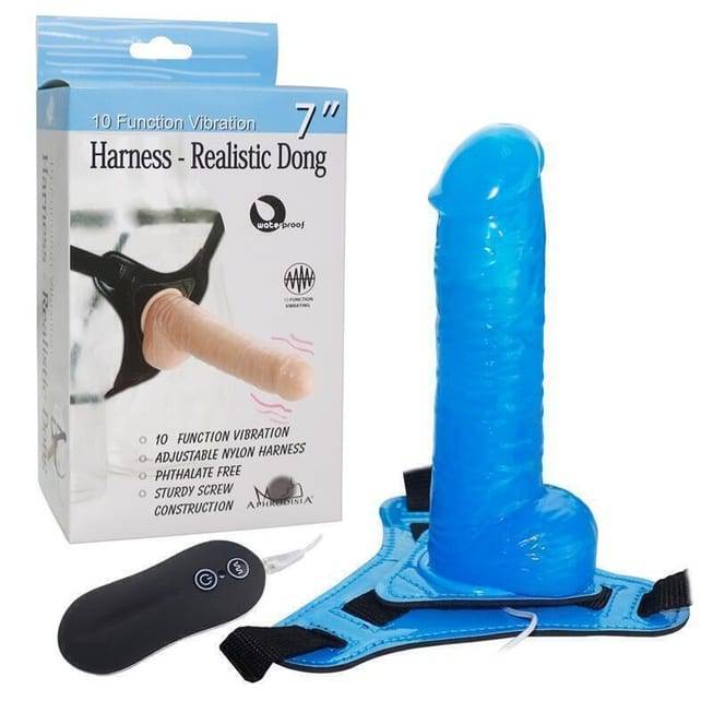 Страпон с вибрацией и пультом Aphrodisia Harness Realistic Dong, голубой