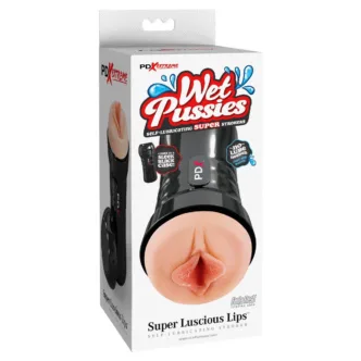 Мастурбатор с самолубрикацией вагина в тубе PipeDream Wet Pussies - Super Luscious Lips, черный, телесный 