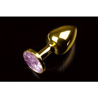 Маленькая анальная пробка с розовым кристаллом Пикантные Штучки, золотистый