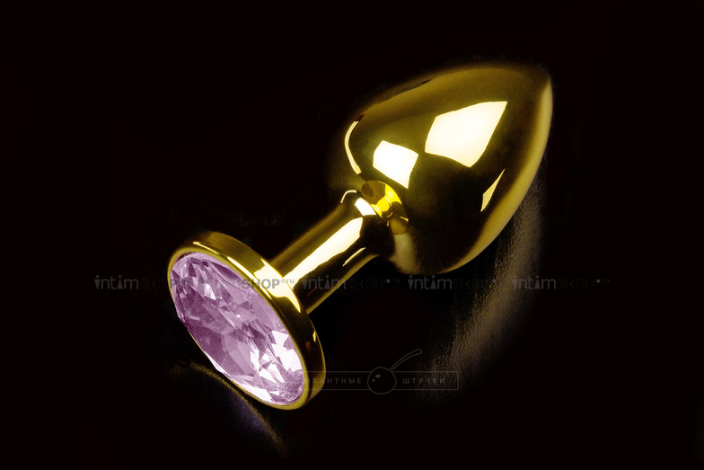 фото Маленькая анальная пробка с розовым кристаллом Пикантные Штучки, золотистый
