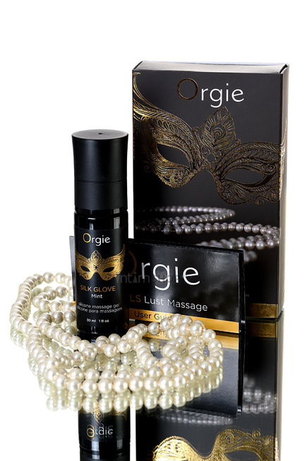 фото Комплект для эротического массажа Orgie Pear Lust Massage (силиконовый массажный гель + жемчужное ожерелье), 30 мл