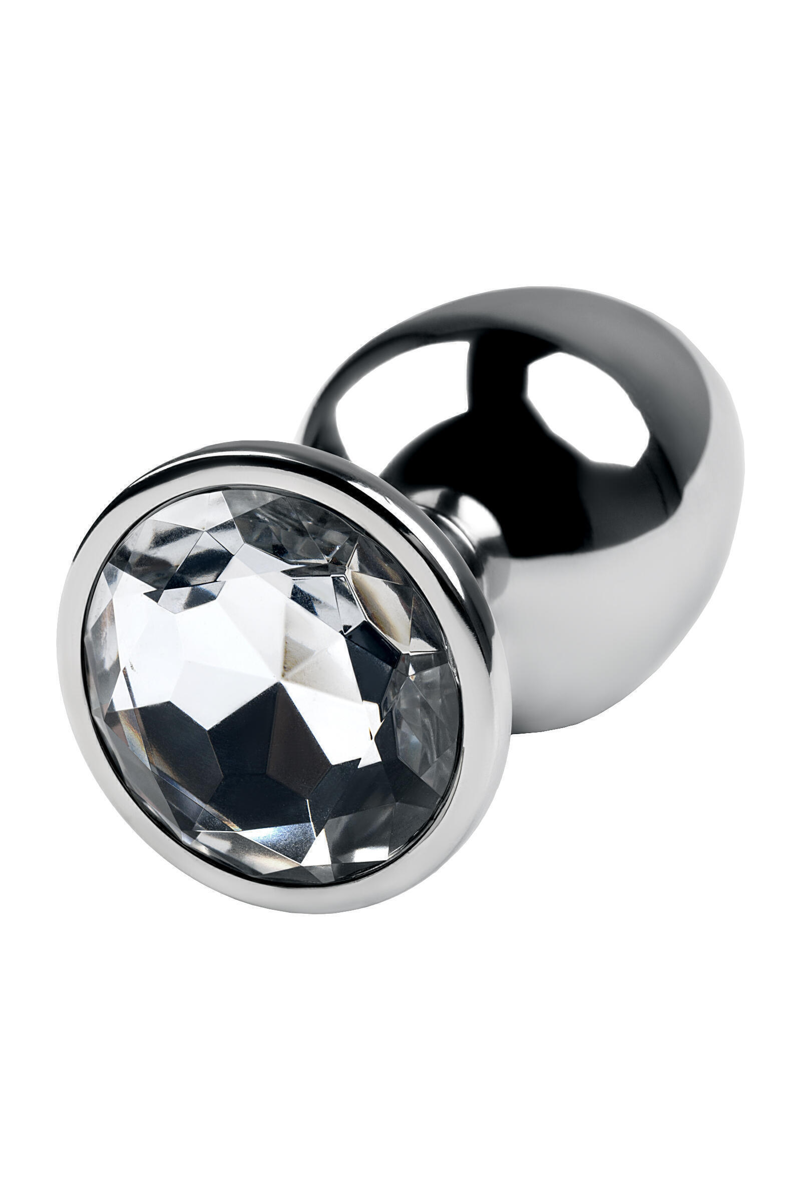Анальная втулка Metal by TOYFA, металл, серебристая, с кристаллом цвета алмаз, 9,2 см, Ø 4 см, 425 г