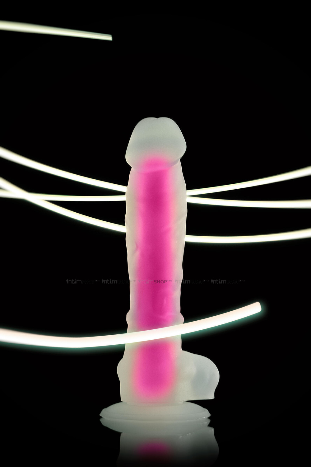 Фаллоимитатор, светящийся в темноте, Beyond by Toyfa, Tony Glow, силикон, прозрачно-розовый, 20 см