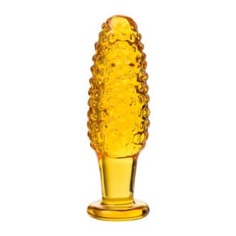 Анальная пробка Sexus Glass с пупырышками, желтая