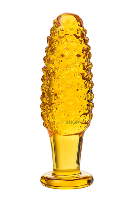 фото Анальная пробка Sexus Glass с пупырышками, желтая